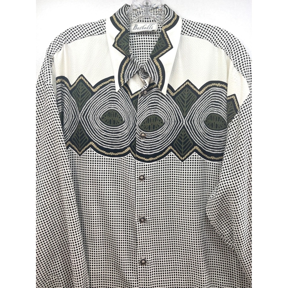 Bertelli Mens XL Long Sleeve Button Down Shirt Geometric Chain Medusa Buttons